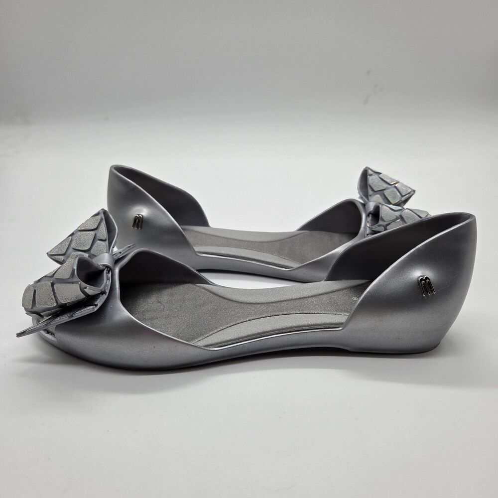 Melissa Jelly Flat Peep Toe Slipper Iridescent Bow Size 8